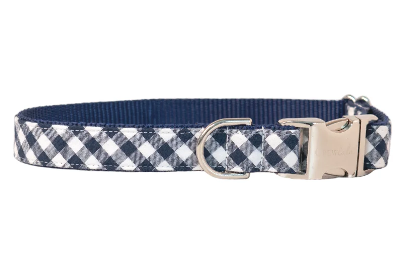 dog raincoat with hood-Navy Picnic Plaid Dog Collar