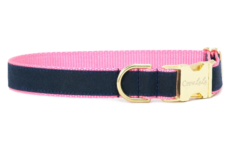 best dog food for small breeds-Navy Waxed Cotton on Hot Pink Dog Collar