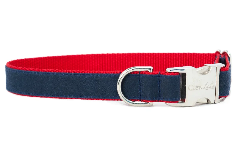 large breed dog joint supplements-Navy Waxed Cotton on Red Dog Collar