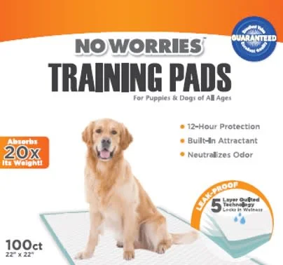 pet hair vacuum for couch-No Worries 12-Hour Dog Training Pads, 100 ct, 22" x 22"