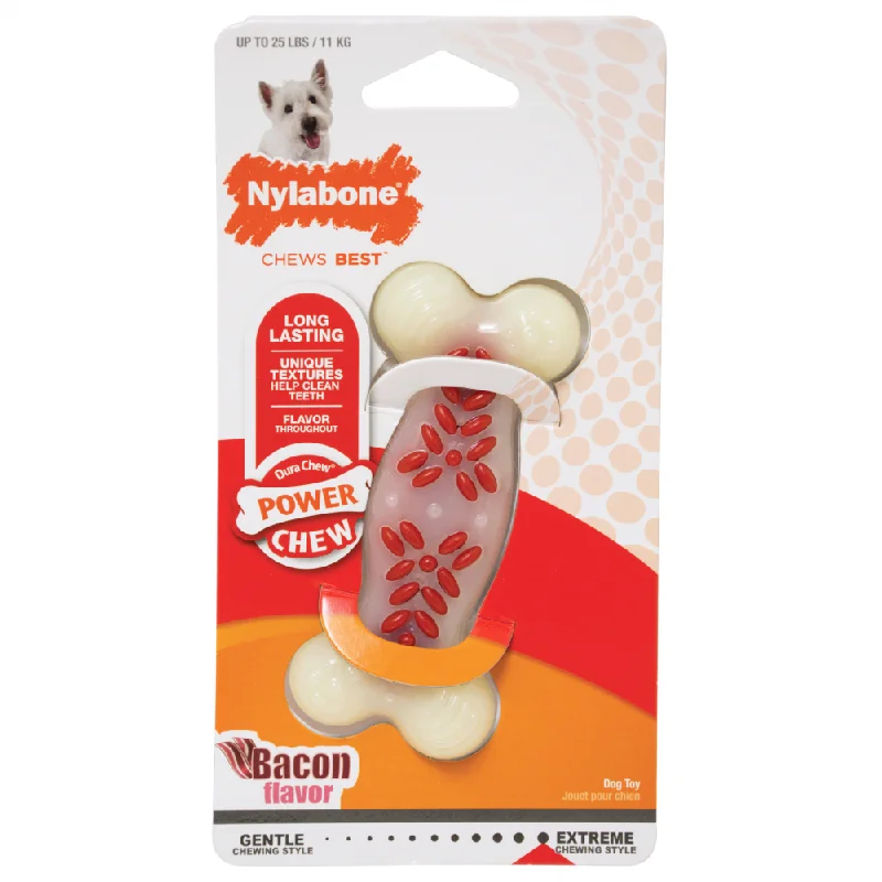 indestructible dog toys for large breeds-Nylabone DuraChew Action Ridges Bacon Flavor Bone Dog Toy