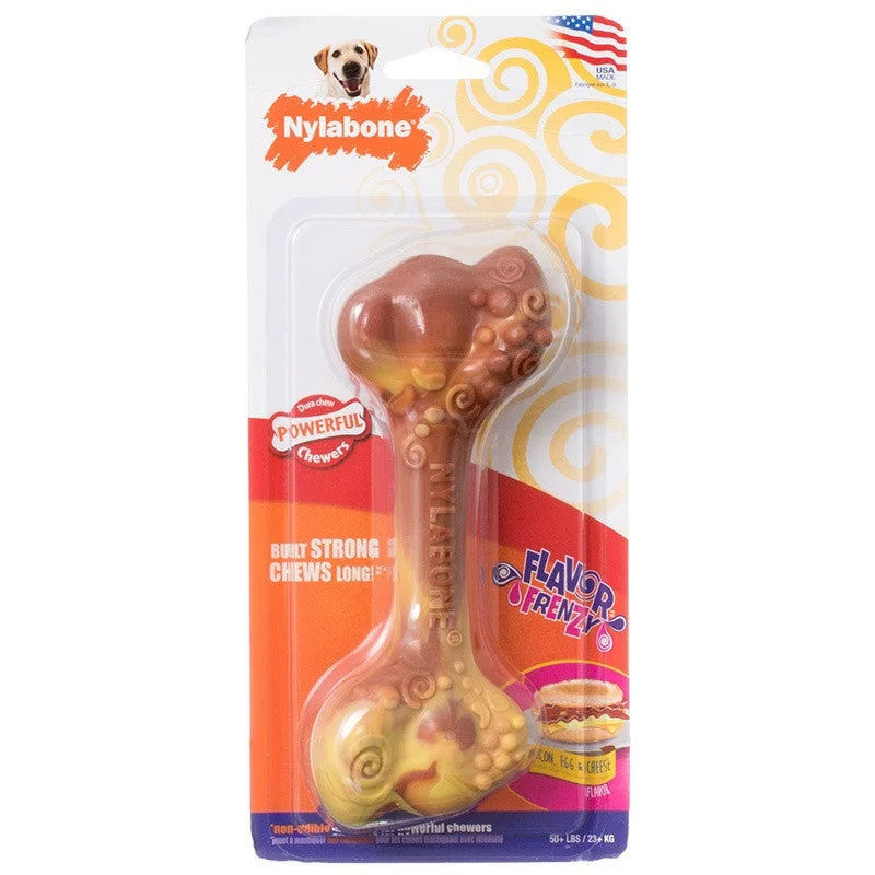 cat grooming gloves with silicone tips-Nylabone Flavor Frenzy Dura Chew Breakfast Bone Bacon/Egg/Cheese Flavor Wolf Size