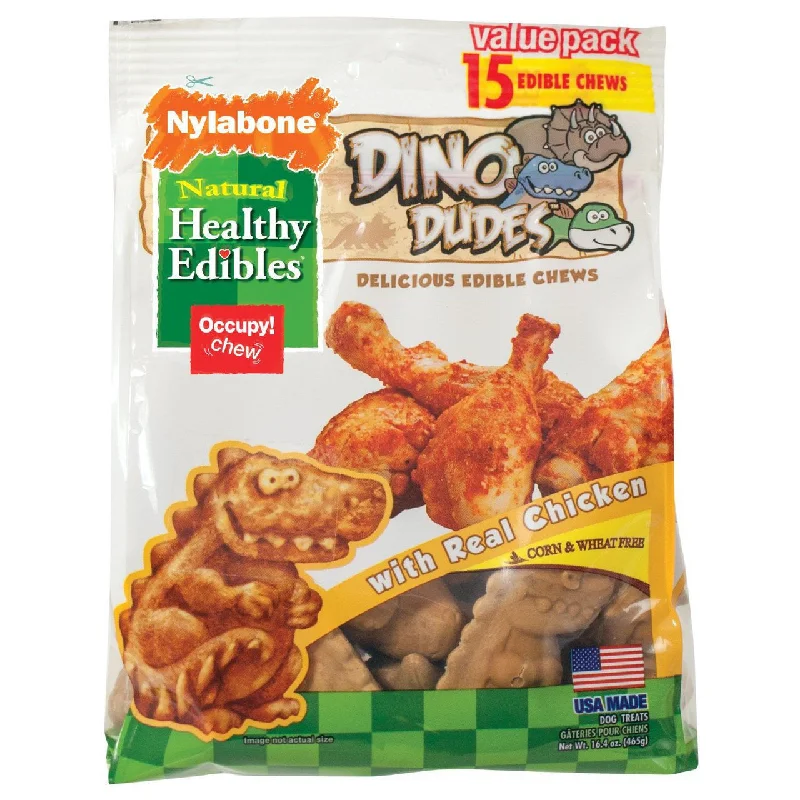 automatic pet feeder with timer-Nylabone Healthy Edibles Chicken Dino Dudes 15 Pack Dog Chews