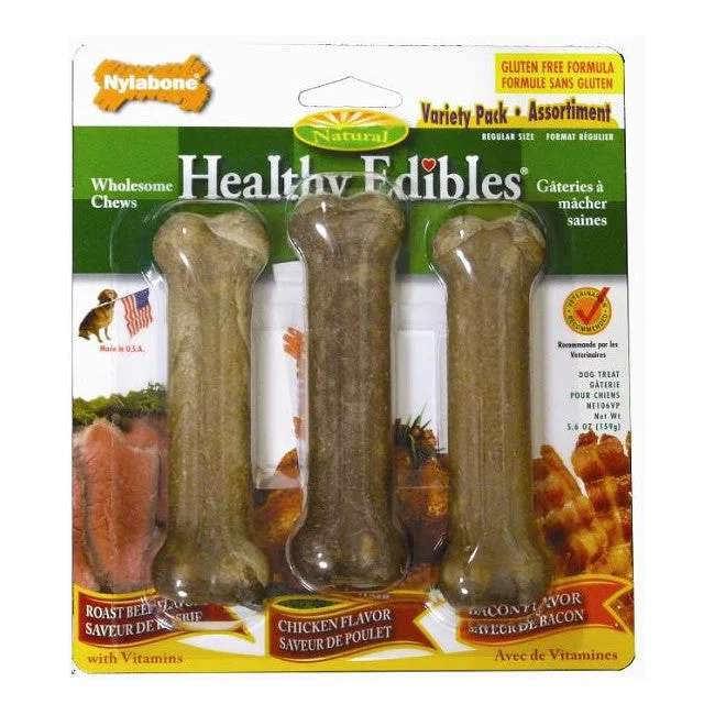 outdoor dog kennel heavy-duty-Nylabone Healthy Edibles With Vitamins 3pk Regular