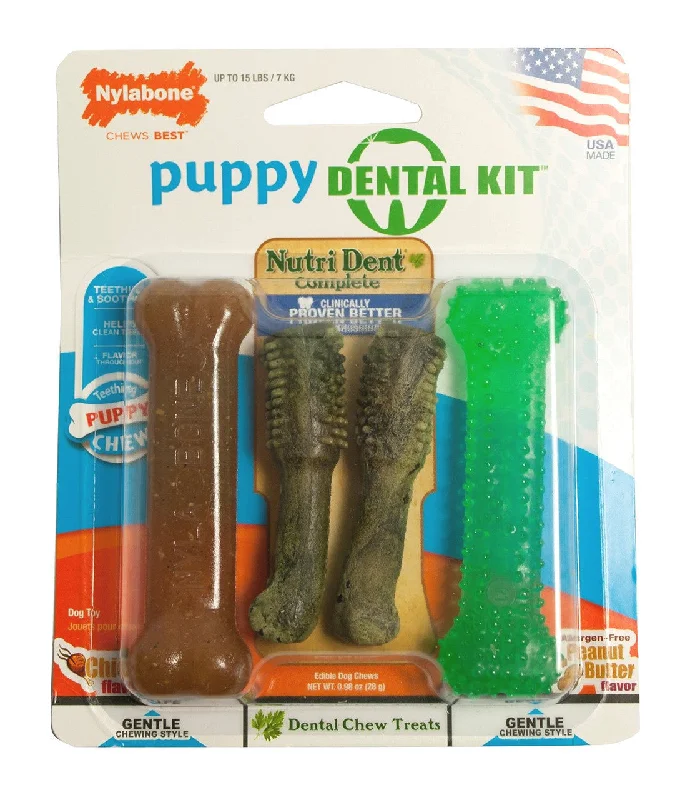 dog leash with waste bag holder-Nylabone Petite Puppy Dental 4 Pack Kit