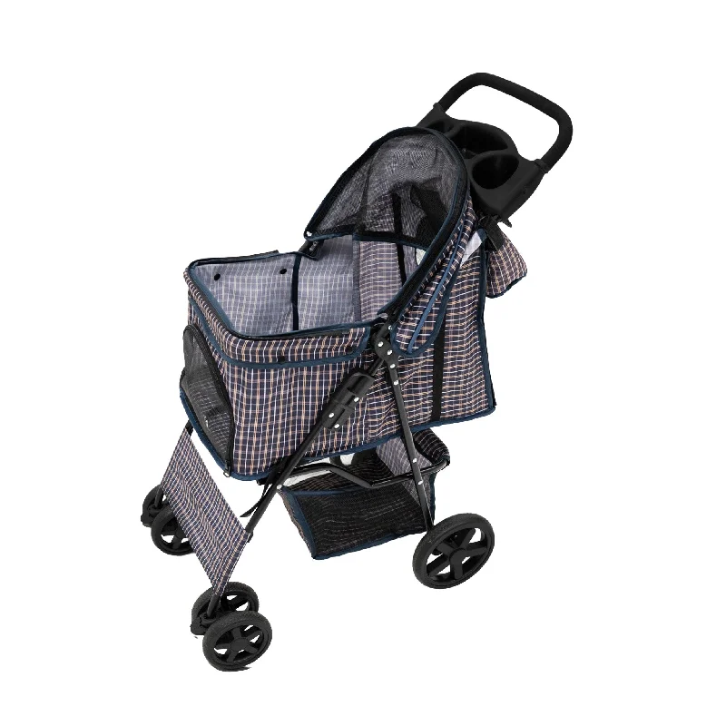 large breed dog joint supplements-Pet Stroller with Rain Cover & Caddy Bag - Blue Tartan