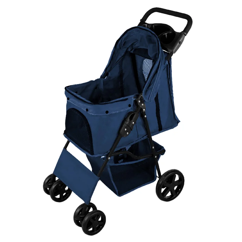 soft-sided dog crate travel-Pet Stroller with Rain Cover – Navy Blue