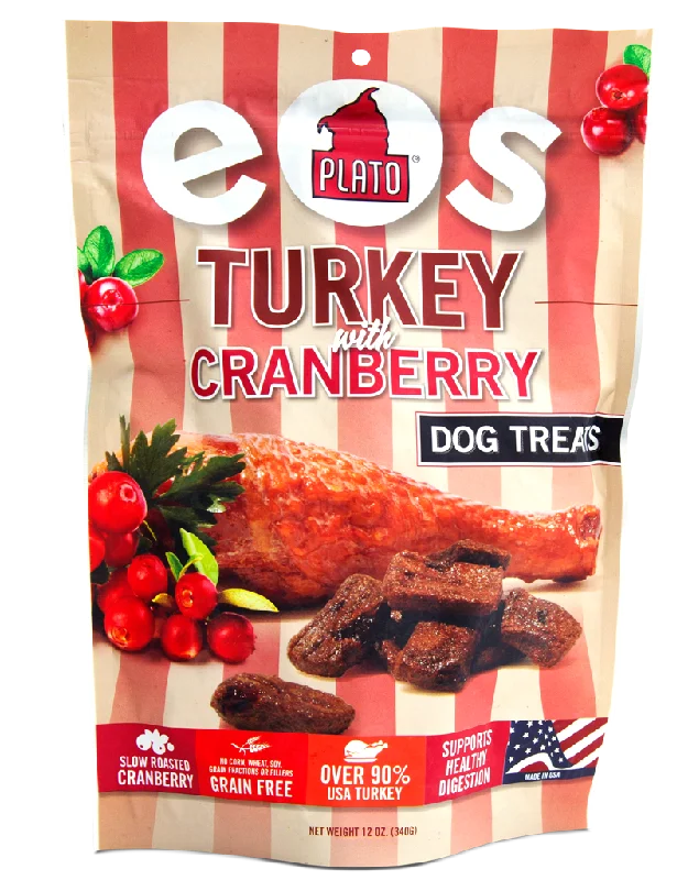 dog puzzle feeder for mental stimulation-Plato Turkey with Cranberry Dog Treats 12oz