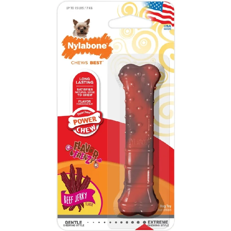 waterproof dog booties for snow-Nylabone Flavor Frenzy Power Chew Beef Jerky Dog Toy