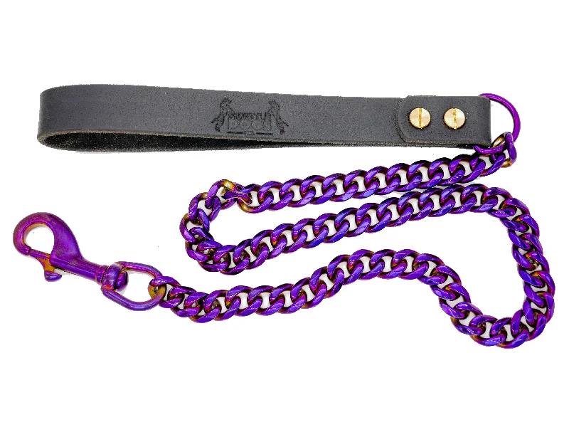 dog leash with waste bag holder-PURPLE CUBAN LINK SINGLE DOG LEASH