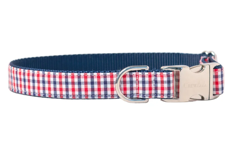 pet hair vacuum for couch-Red, White & Blue Gingham Dog Collar