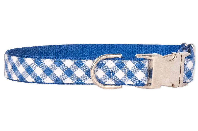 elevated dog bowls for large dogs-Royal Blue Picnic Plaid Dog Collar