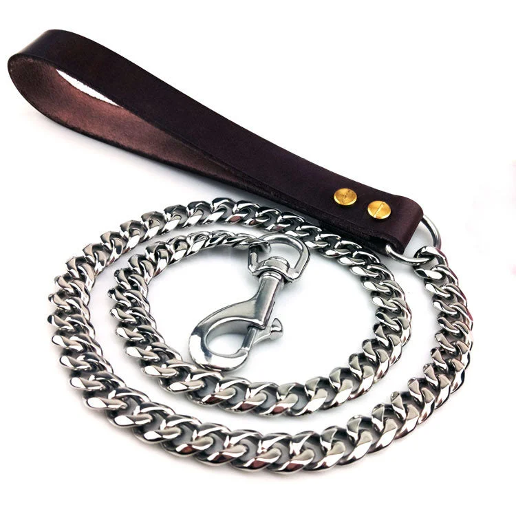 cat tunnel play toy collapsible-SILVER CUBAN LINK SINGLE DOG LEASH