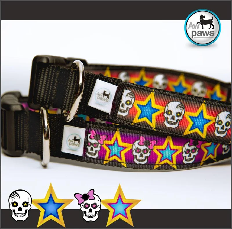 pet seat belt for car safety-Skulls and Stars Dog Collar