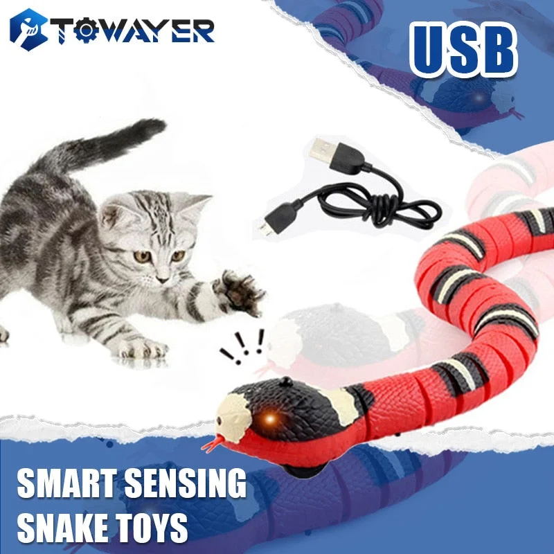 pet first aid kit for emergencies-Smart Snake Cat Toy: Interactive & USB Rechargeable