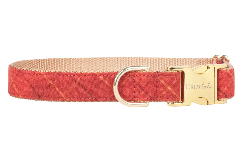 collapsible travel bowl for pets-Spiced Chai Plaid Dog Collar