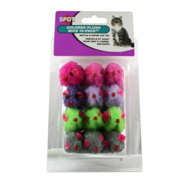 ferret hammock soft fleece-Spot® 2048 Colored Plush Mice Cat Toy with Catnip & Rattle, 12-Pack