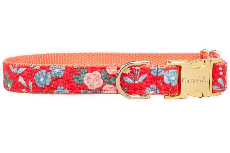 dog leash with waste bag holder-Tea Garden Dog Collar