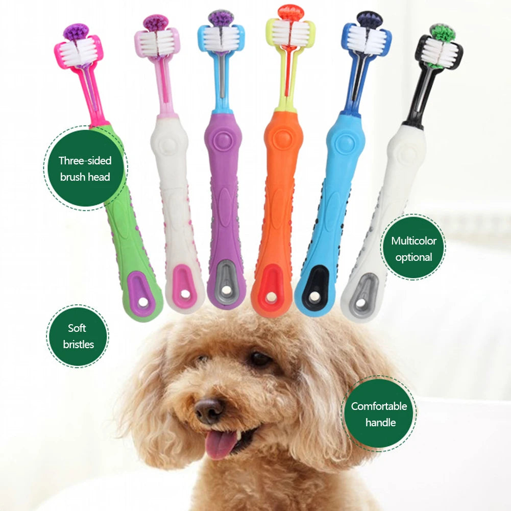 puppy chew bone natural-Three Sided Multi-angle Pet Toothbrush