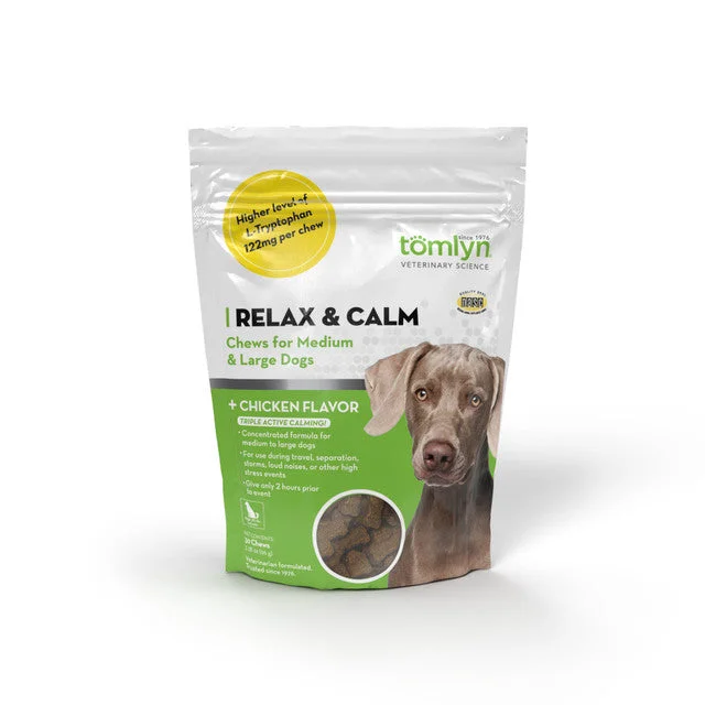 dog puzzle feeder for mental stimulation-Tomlyn Relax & Calm Chicken-Flavored Chew for Medium & Large Dogs (30 Chews)