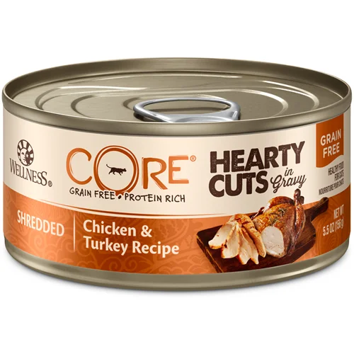 flea and tick prevention for cats-Wellness CORE Canned Hearty Cuts in Gravy Shredded Chicken & Turkey Formula