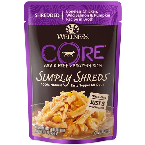 dog cooling pad for summer-Wellness CORE Simply Shreds Chicken, Wild Salmon & Pumpkin Dog Food