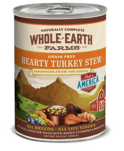 calming dog bed for anxiety-Whole Earth Farms Grain Free Hearty Turkey Stew Canned Dog Food (12.7-oz, single can)