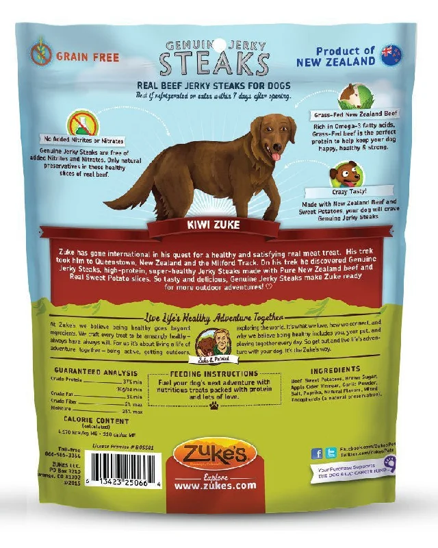 dog life jacket for swimming-Zukes Genuine Jerky Steaks Beef & Sweet Potato 7oz Dog Treats