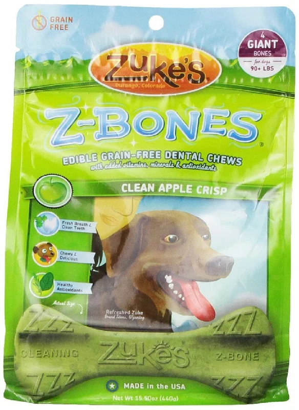 smart pet camera with treat dispenser-Zukes Z-Bones Clean Apple Crisp Giant Dental Chew 4 Pack