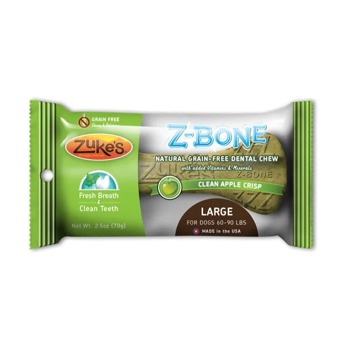 indestructible dog toys for large breeds-Zukes Z-Bones Clean Apple Crisp Large Size Dental Chew 1 Pack