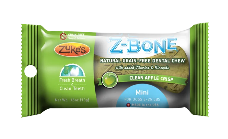 dog flea collar long-lasting-Zukes Z-Bones Clean Apple Crisp Mini Dental Chew 1 Pack