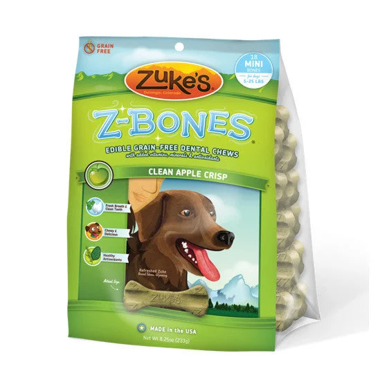 pet GPS tracker with app-Zukes Z-Bones Clean Apple Crisp Mini Dental Chew 18 Pack