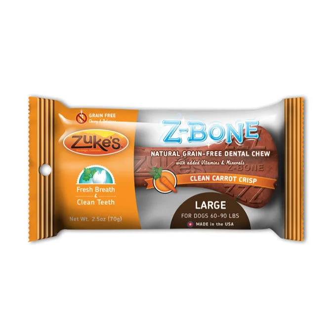 dog winter coat with fleece lining-Zukes Z-Bones Clean Carrot Crunch Large Dental Chew 1 Pack