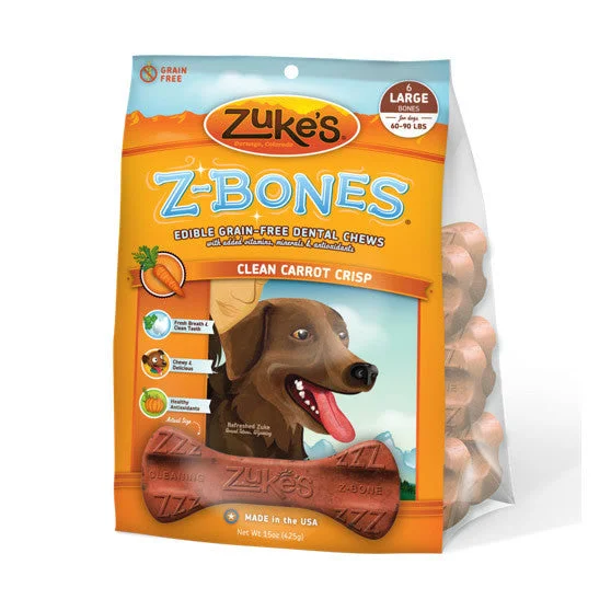 dog toothbrush and toothpaste set-Zukes Z-Bones Clean Carrot Crunch Large Dental Chews 6 Pack