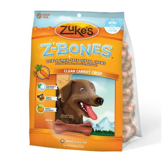 pet tracker chip with GPS-Zukes Z-Bones Clean Carrot Crunch Mini Dental Chews 18 Pack