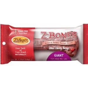 LED dog collar for night walks-Zukes Z-Bones Clean Cherry Berry Giant Size Dental Chew 1 Pack