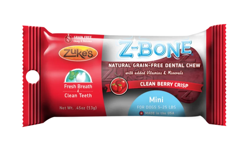 cat grooming gloves with silicone tips-Zukes Z-Bones Clean Cherry Berry Mini Dental Chew 1 Pack